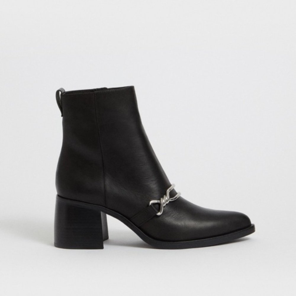All Saints Rhye leather chain detail heeled boots, black, EU 40/US 9